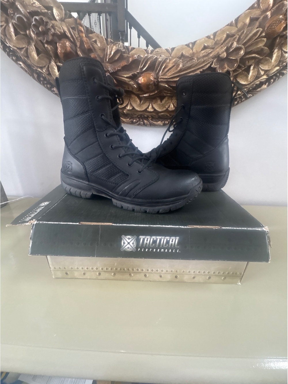 Tactical Performance Hawk 8" Black Leather work Textile Boots Size 12 Extra Wide